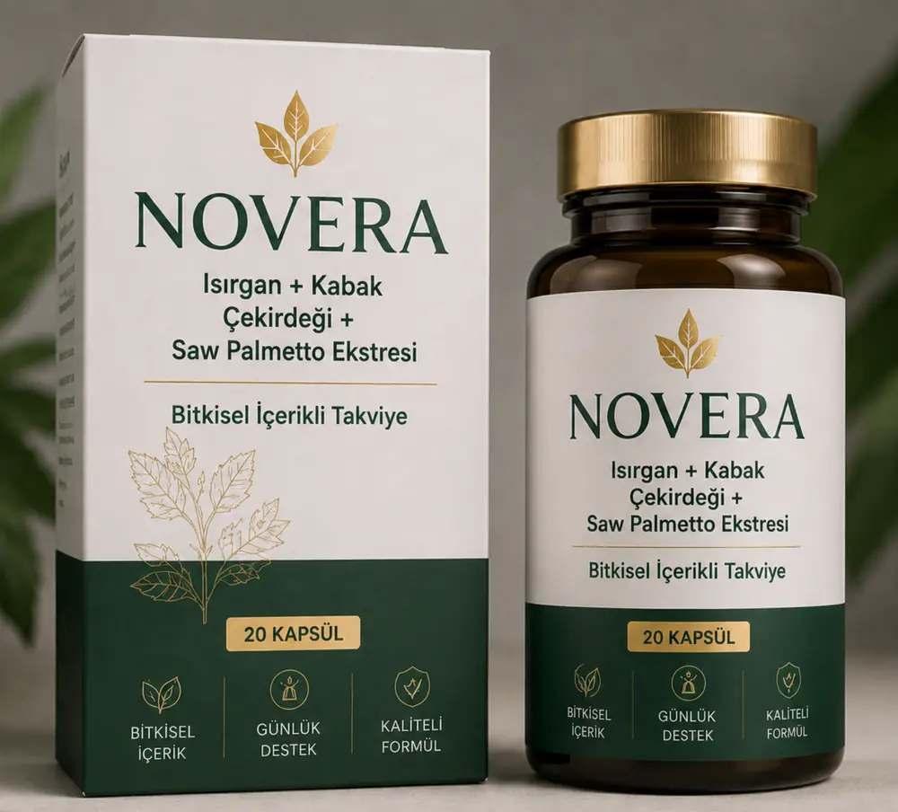 Novera 20 kapsül ürün kutusu ve şişesi